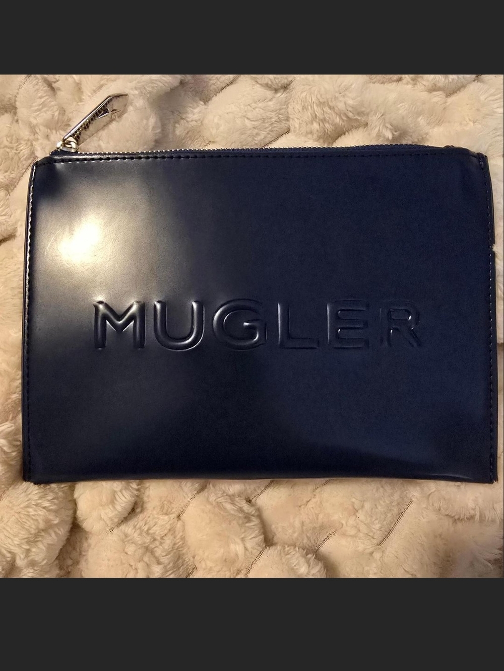Mugler Navy Embossed Leather Toiletry Pouch